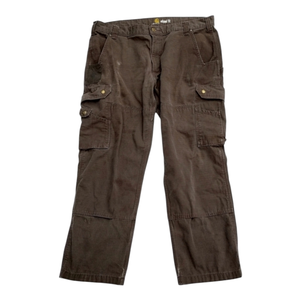 Carhartt Distressed Brown Relaxed Fit Cargo Work Pants Size 40x30 Carpenter Jean
